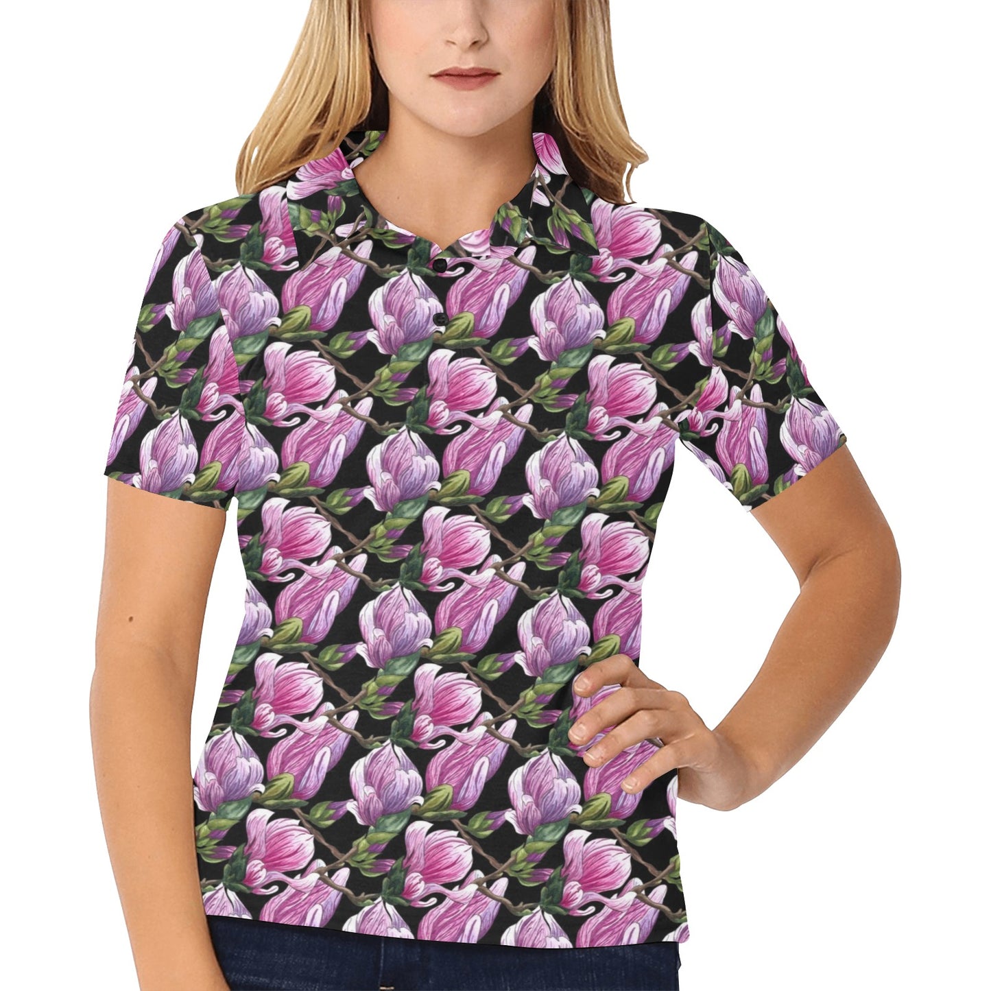 Magnolia Pattern Print Design MAG011 Women's Polo Shirt
