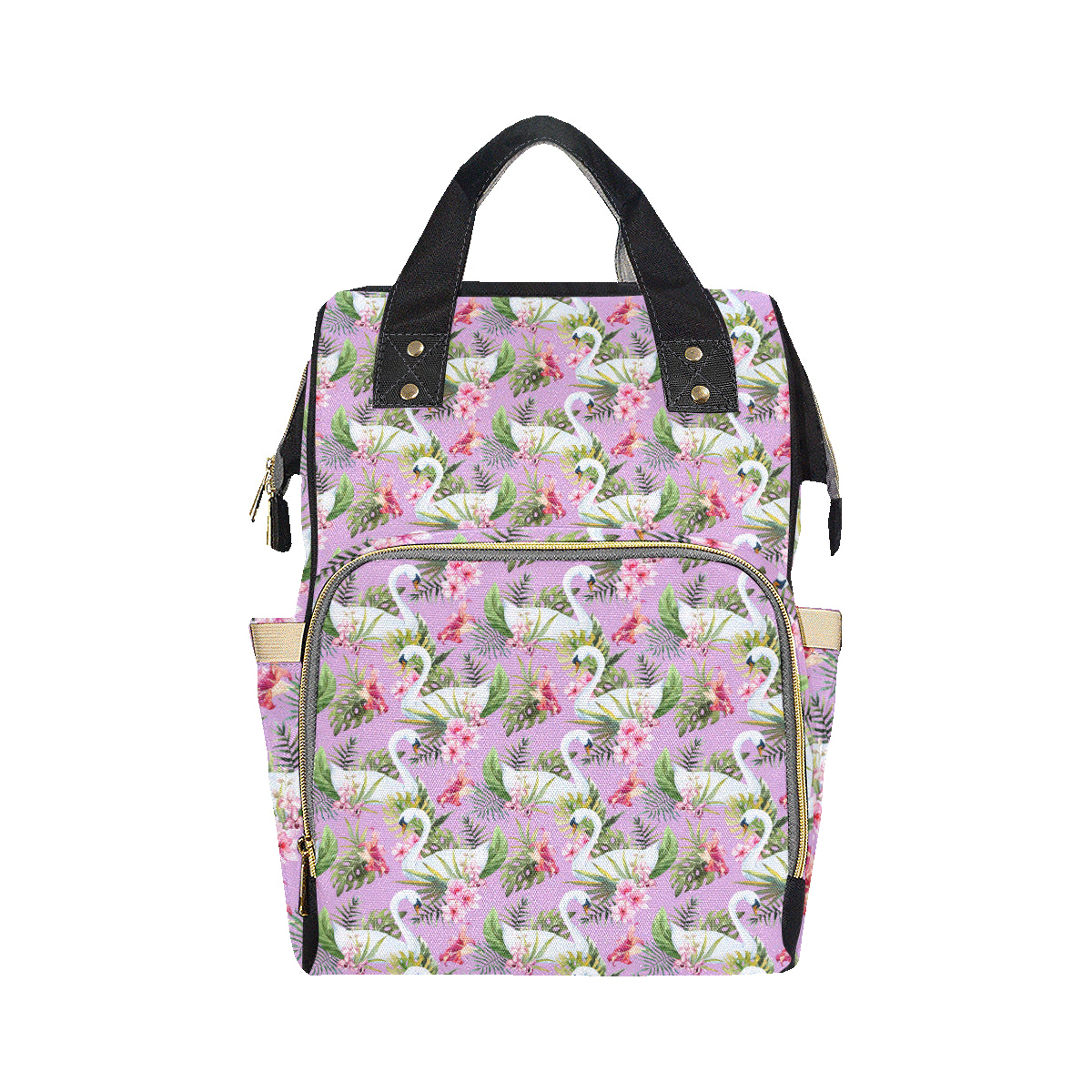 Swan with Flower Pattern Print Design 01 Diaper Bag Backpack