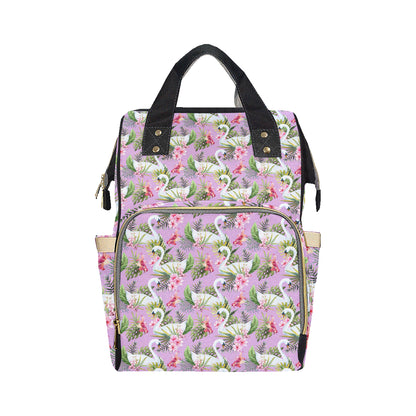 Swan with Flower Pattern Print Design 01 Diaper Bag Backpack