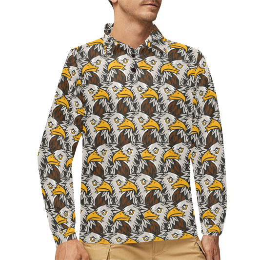 Eagles Head Pattern Long Sleeve Polo Shirt For Men's