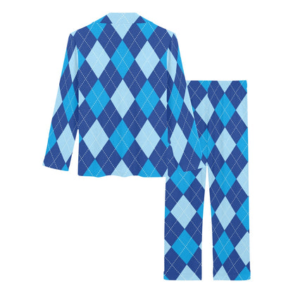 Argyle Blue Pattern Print Design 02 Women's Long Pajama Set