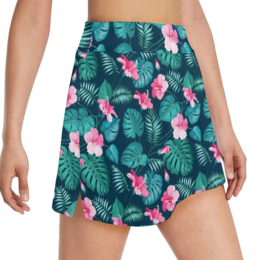 Summer Floral Print Design LKS301 17" Golf & Pickleball Skort with Pockets