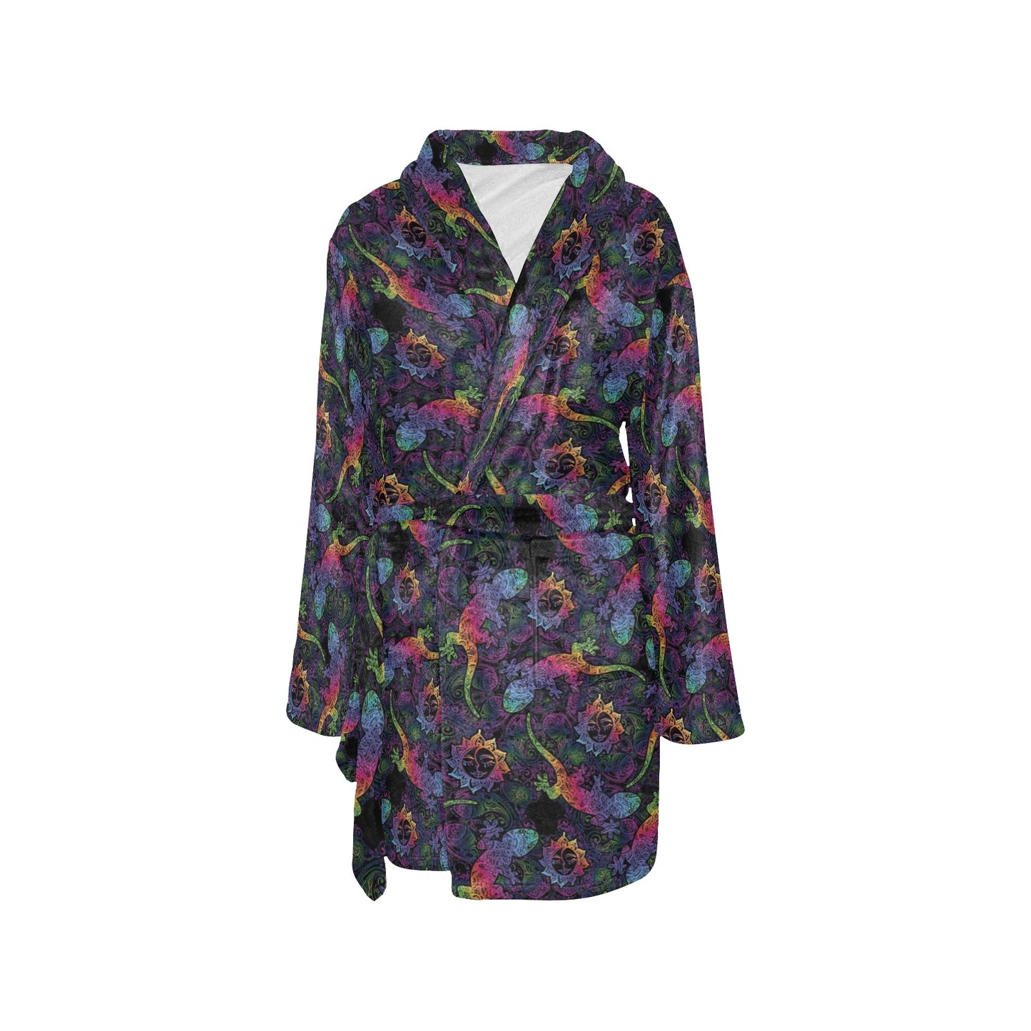 Gecko Rainbow Pattern Print Design 03 Women's Fleece Robe
