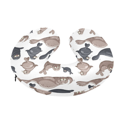 Sea Lion Pattern Print Design 02 U-Shaped Travel Neck Pillow