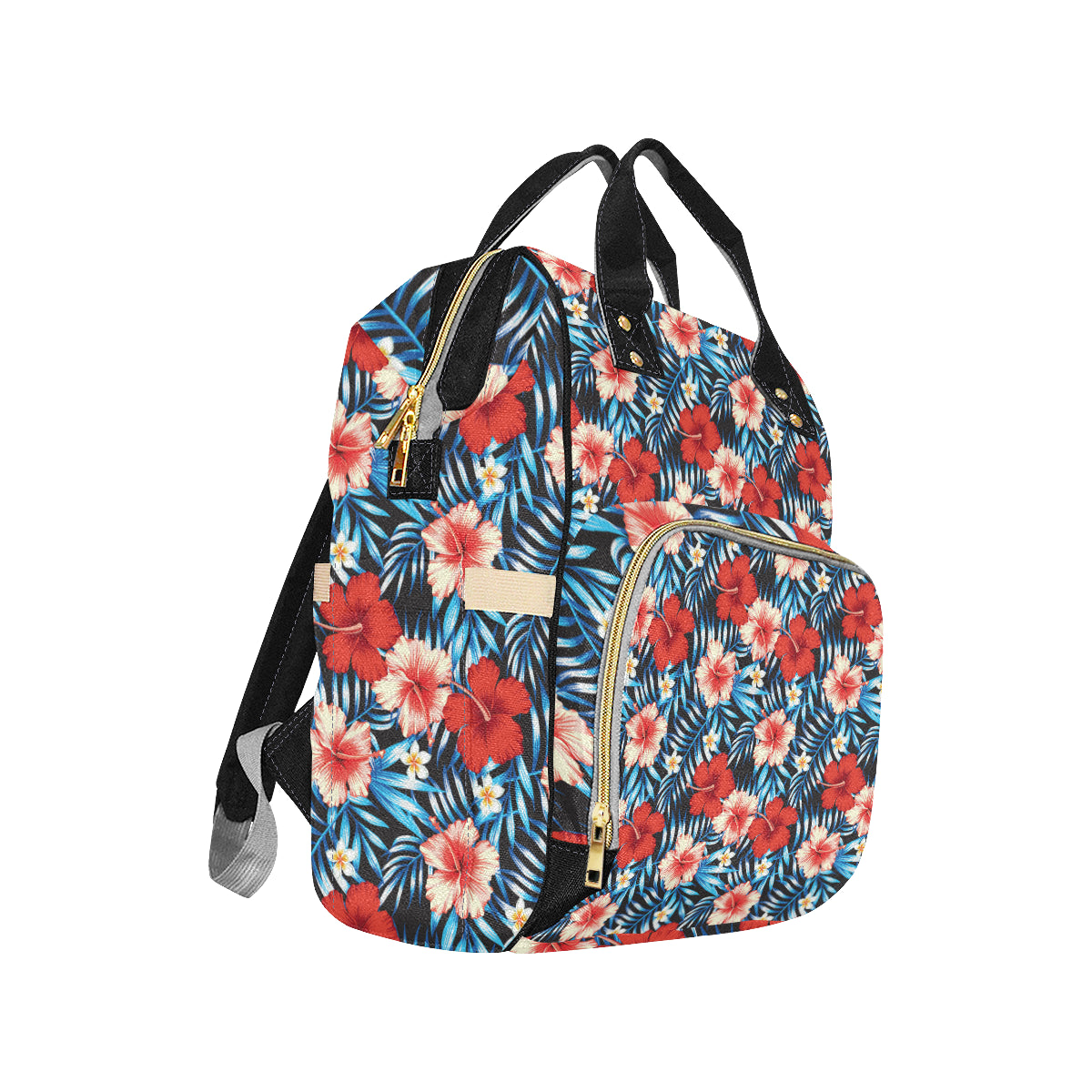 Red Hibiscus Blue Scene Diaper Bag Backpack