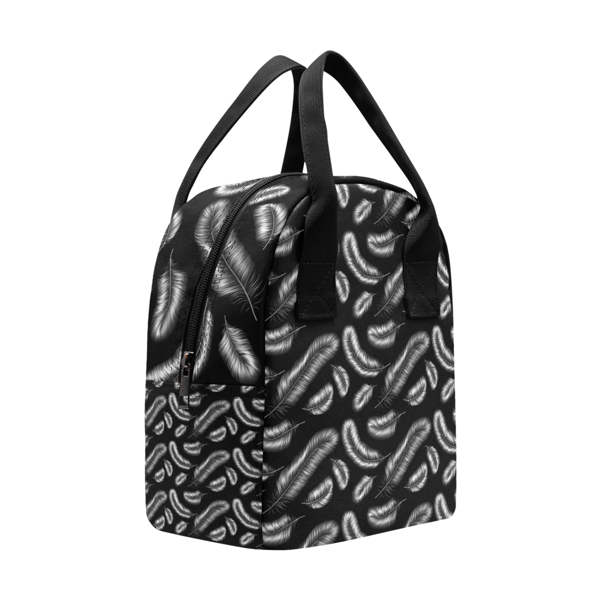 Feather Black White Design Print Insulated Lunch Bag