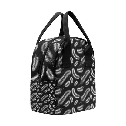 Feather Black White Design Print Insulated Lunch Bag