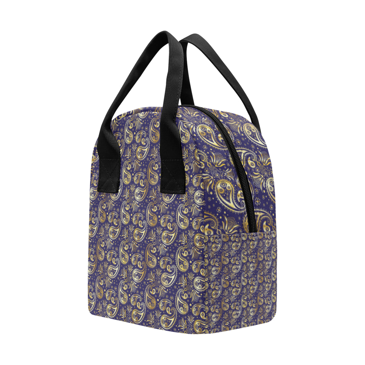 Paisley Blue Yellow Design Print Insulated Lunch Bag