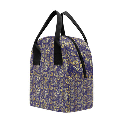 Paisley Blue Yellow Design Print Insulated Lunch Bag