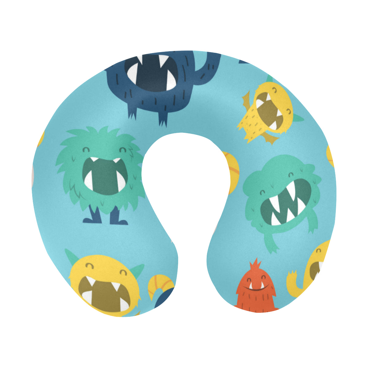 Monster Cartoon Pattern Print Design 03 U-Shaped Travel Neck Pillow