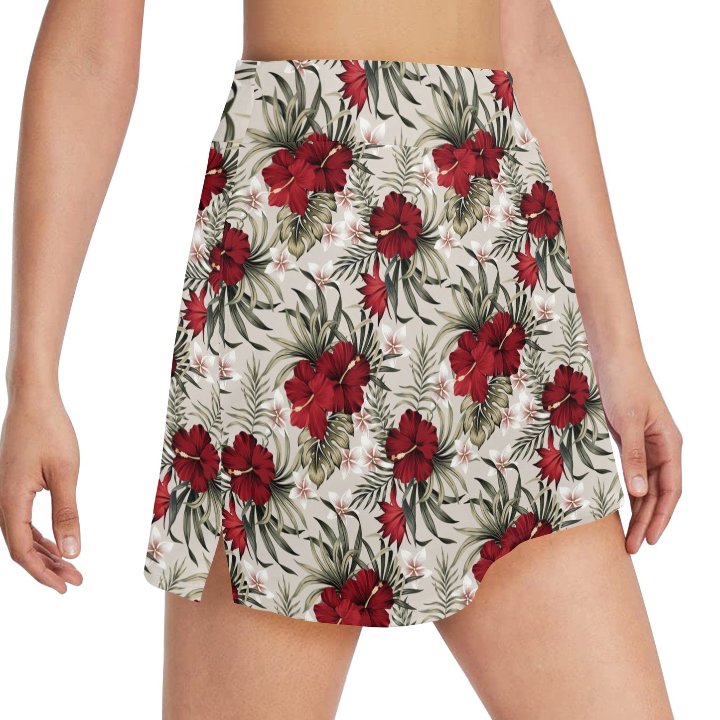 Hibiscus Print Design LKS3011 17" Golf & Pickleball Skort with Pockets