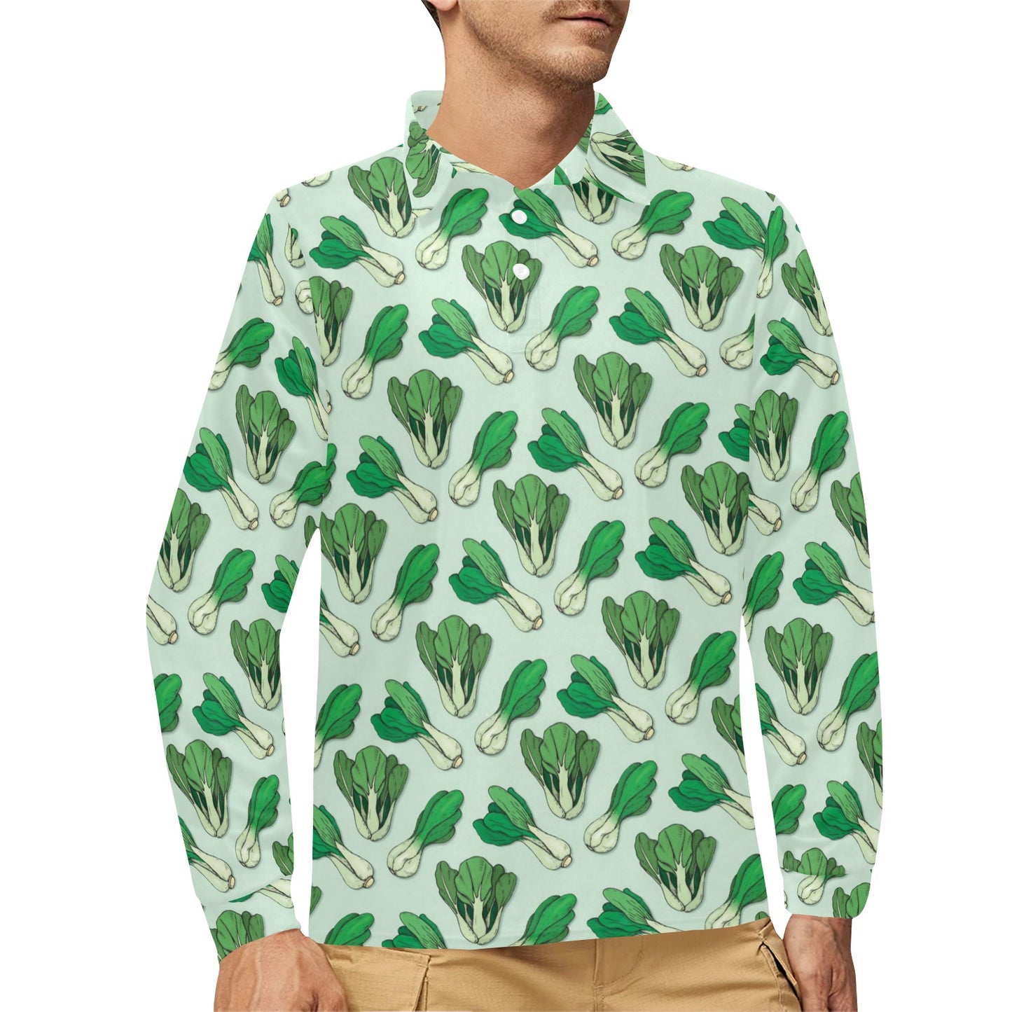 Bok Choy Pattern Print Design 01 Long Sleeve Polo Shirt For Men's