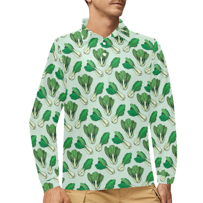 Bok Choy Pattern Print Design 01 Long Sleeve Polo Shirt For Men's