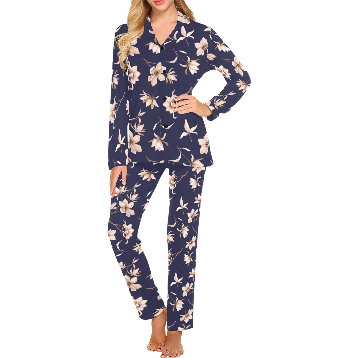 Beautiful Floral Pattern Women's Long Pajama Set