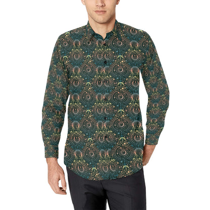 Sun Moon Print Design LKS307 Men's Long Sleeve Dress Shirt