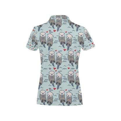 Sea Otter Pattern Print Design 03 Women's Polo Shirt