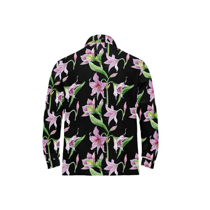 Amaryllis Pattern Print Design AL08 Long Sleeve Polo Shirt For Men's