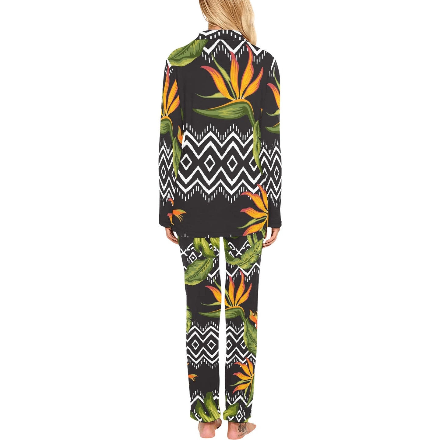 Bird Of Paradise Pattern Print Design BOP07 Women's Long Pajama Set
