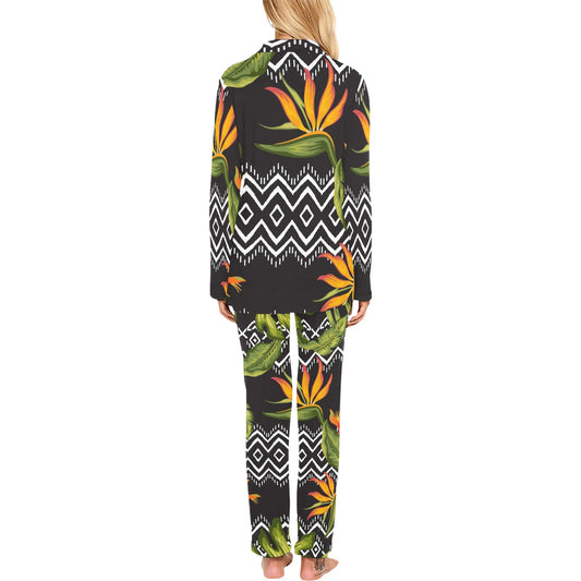 Bird Of Paradise Pattern Print Design BOP07 Women's Long Pajama Set