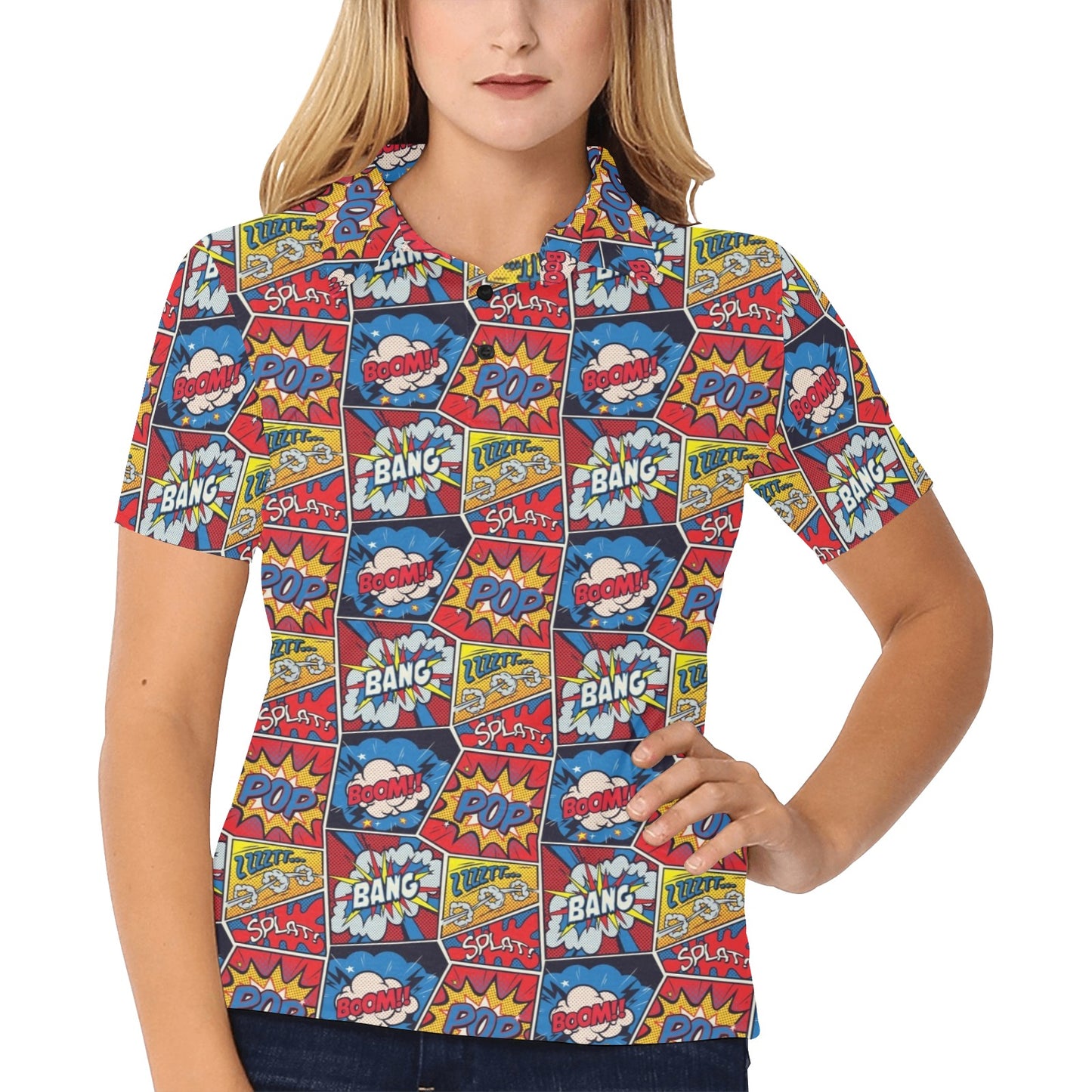 Comic Book Pattern Print Design 03 Women's Polo Shirt