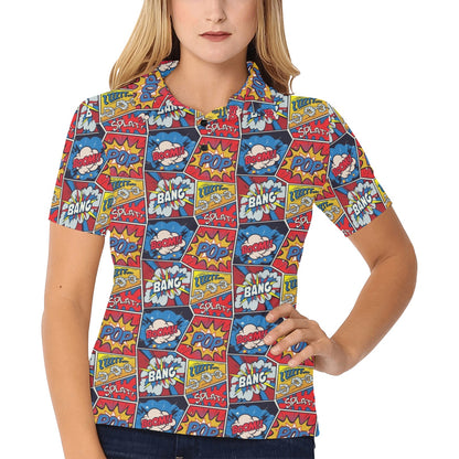 Comic Book Pattern Print Design 03 Women's Polo Shirt