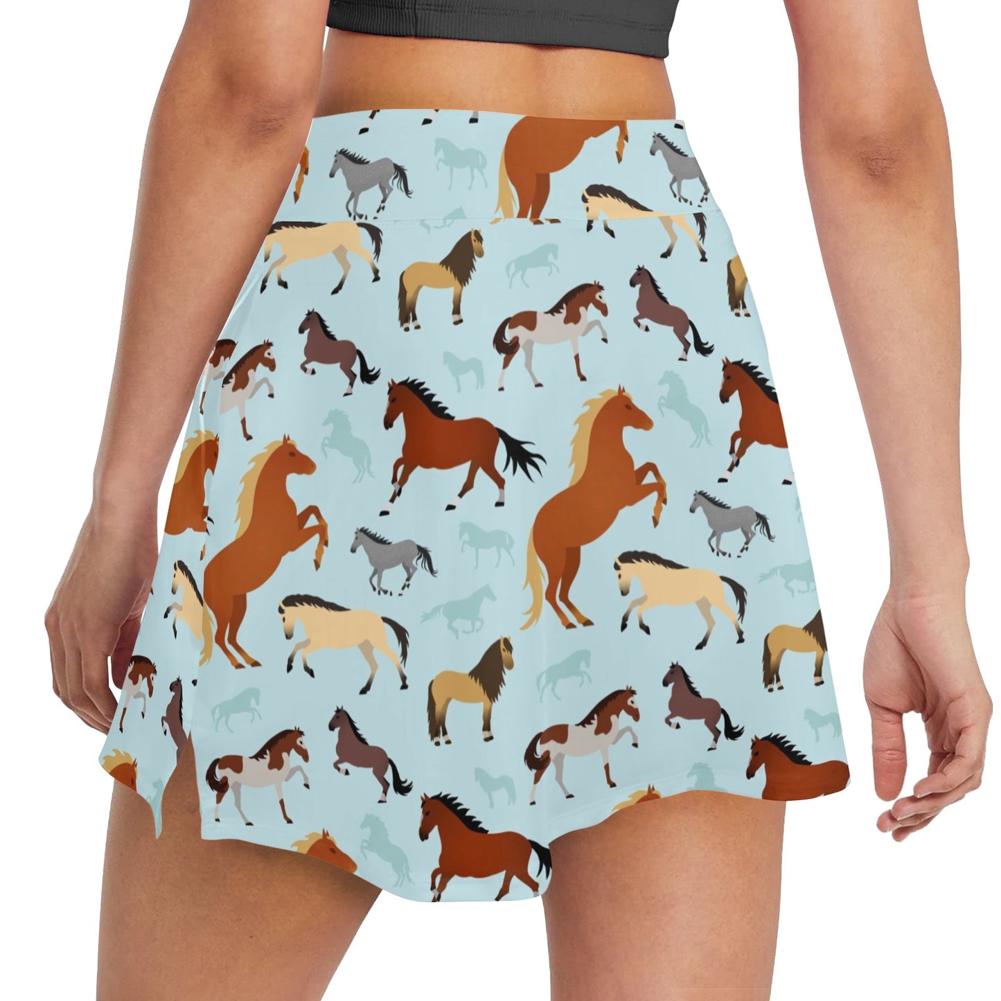 Horse Cute Themed Pattern Print 17" Golf & Pickleball Skort with Pockets