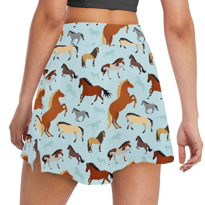 Horse Cute Themed Pattern Print 17" Golf & Pickleball Skort with Pockets