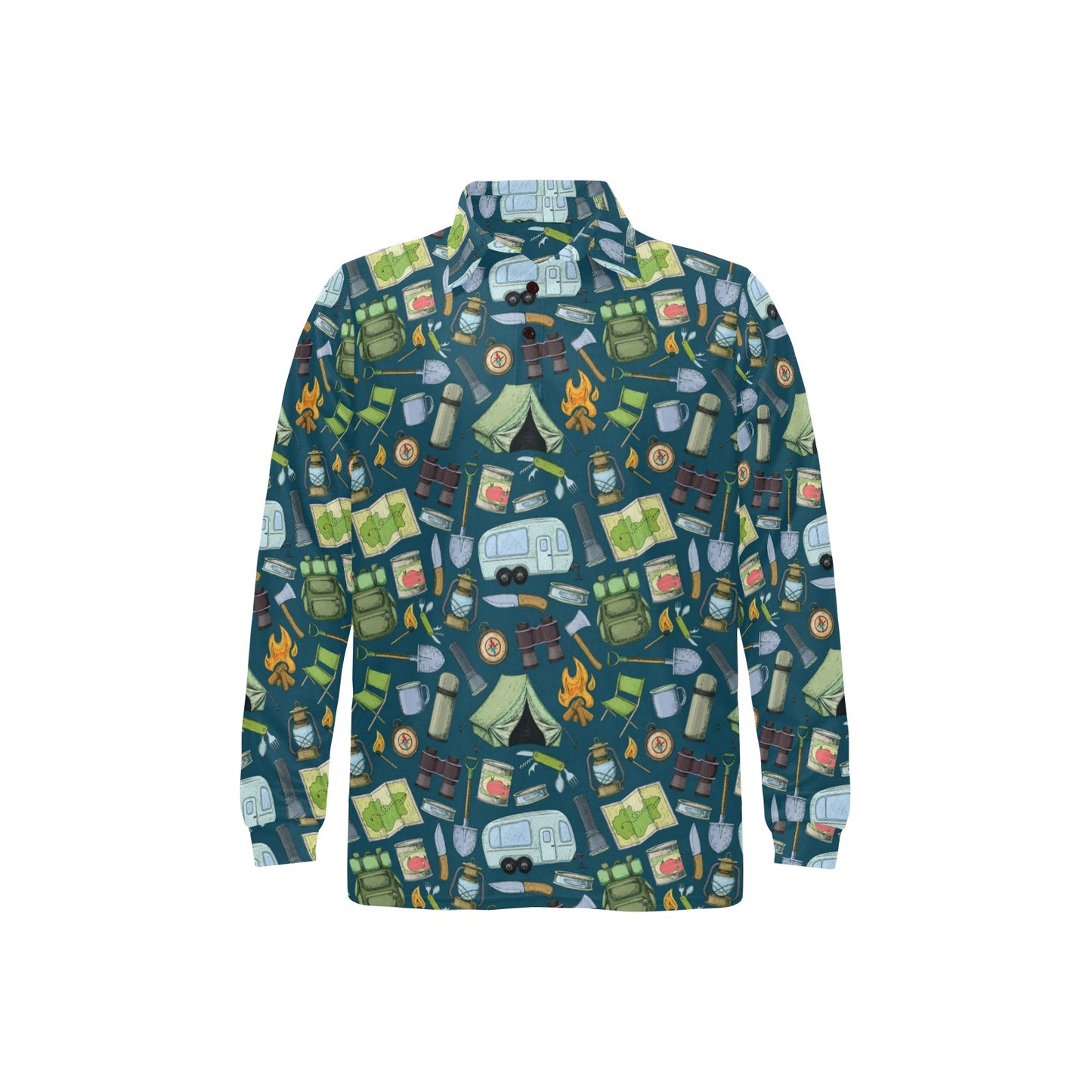 Camping Pattern Print Design 02 Long Sleeve Polo Shirt For Men's