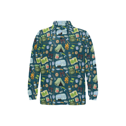 Camping Pattern Print Design 02 Long Sleeve Polo Shirt For Men's