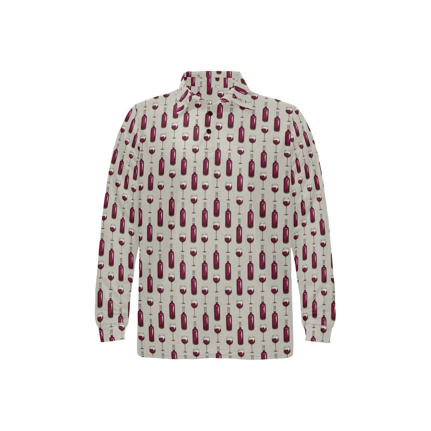 Wine Bottle Pattern Print Long Sleeve Polo Shirt For Men's