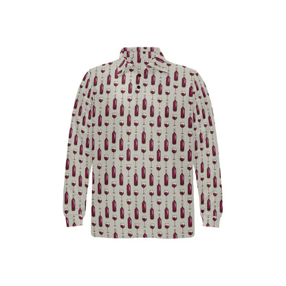 Wine Bottle Pattern Print Long Sleeve Polo Shirt For Men's