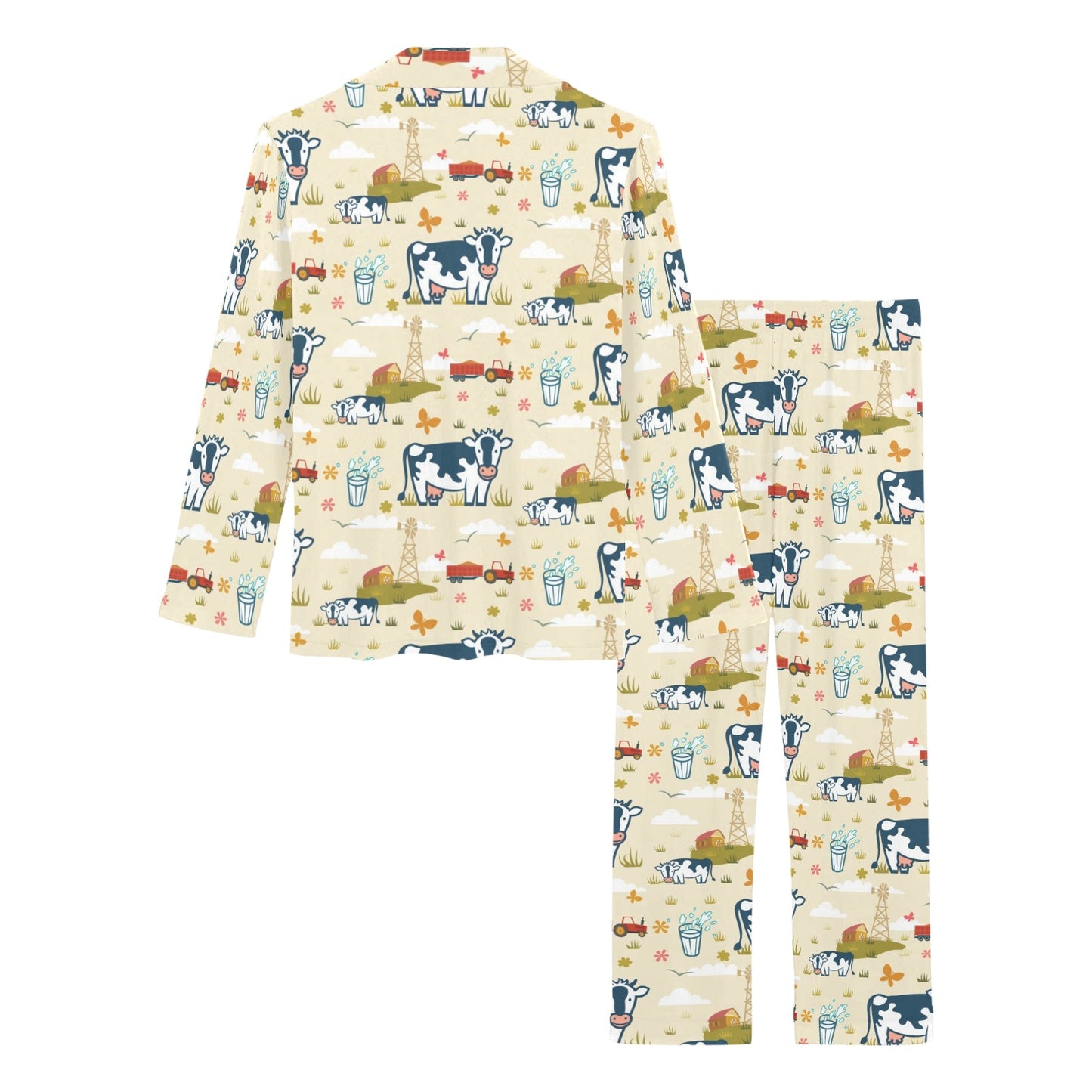 Cow Farm Design Print Women's Long Pajama Set