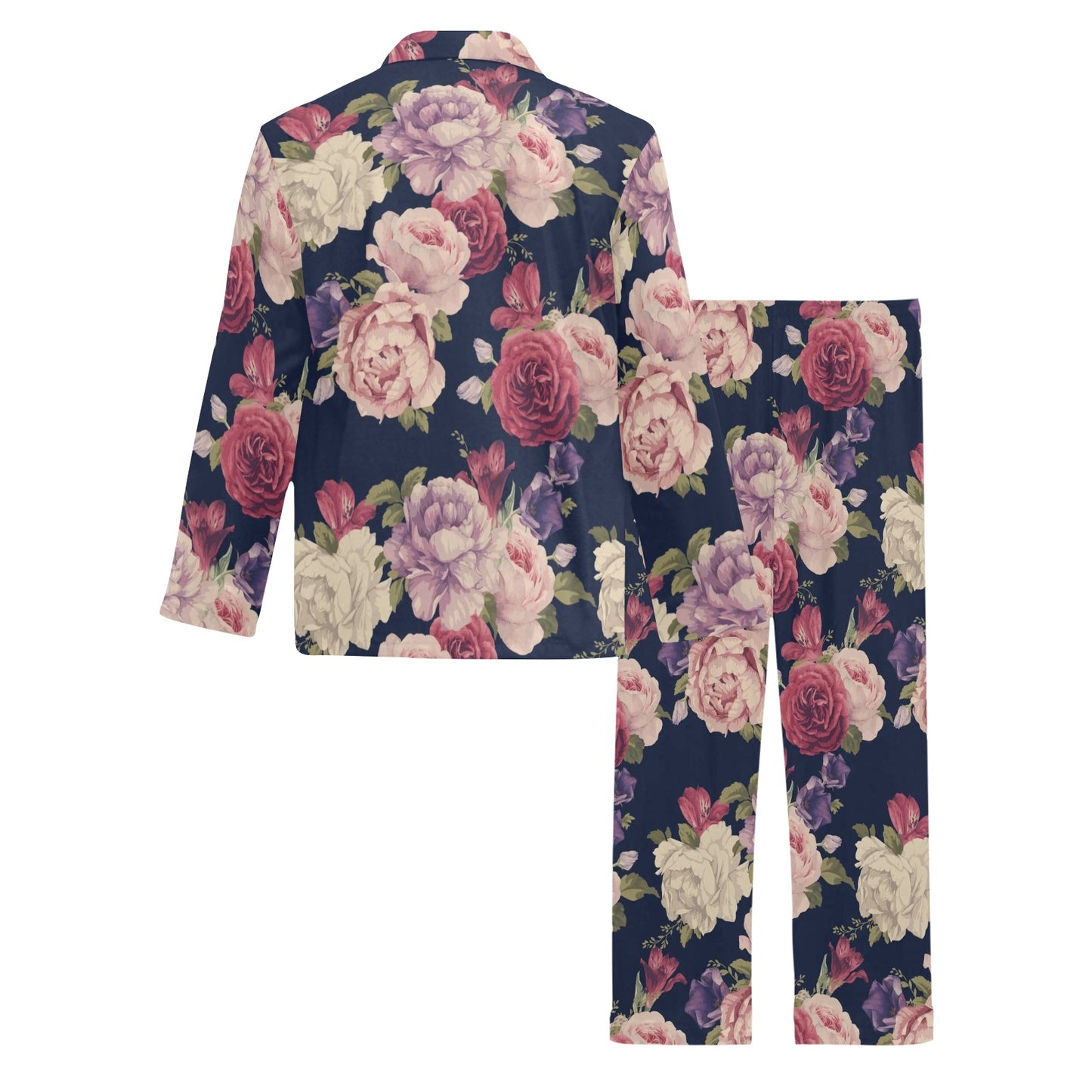 Peony Pattern Print Design PE03 Men's Long Pajama Set