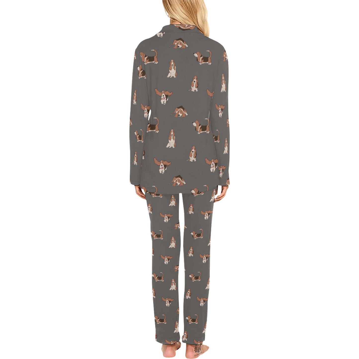 Basset Hound Pattern Print Design 03 Women's Long Pajama Set