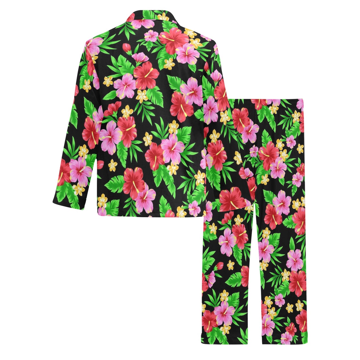 Pink Red Hibiscus Pattern Print Design HB023 Men's Long Pajama Set