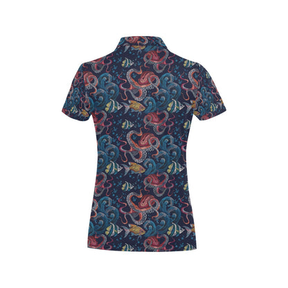Underwater Giant Squid Print Design LKS302 Women's Polo Shirt