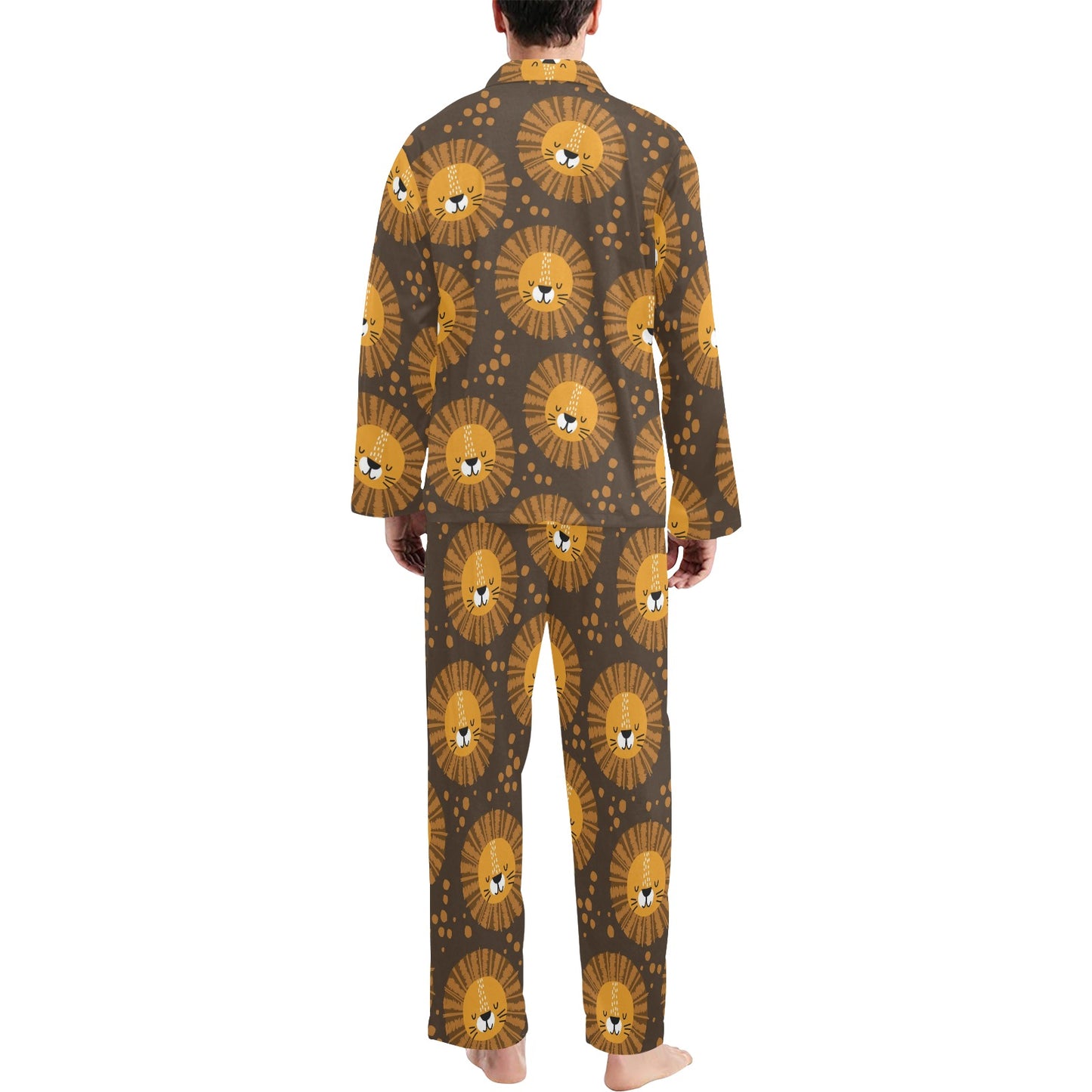 Lion Cartoon Pattern Print Design 01 Men's Long Pajama Set