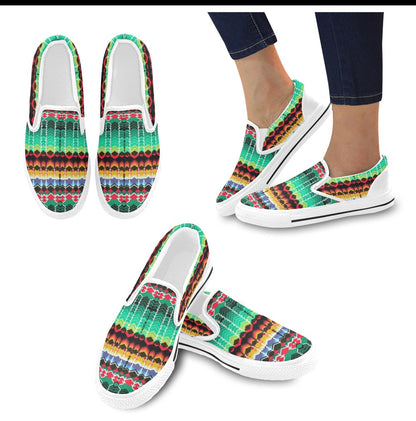 Serape Print Design LKS307 White Slip Ons Canvas Women's Shoes