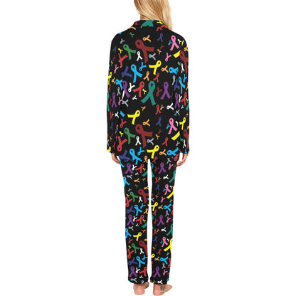 Cancer Awareness Pattern Print Design 03 Women's Long Pajama Set