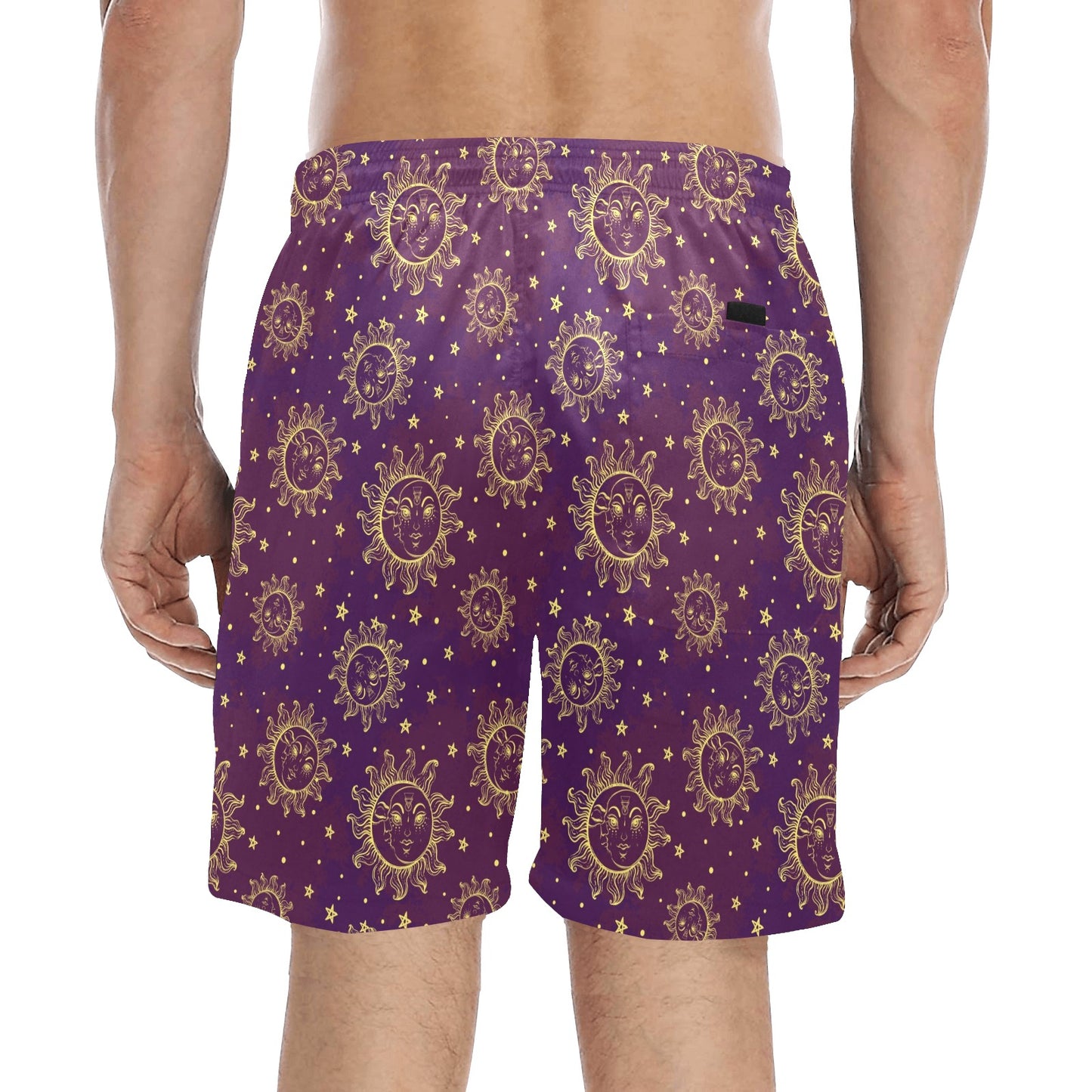 Sun Moon Star Design Themed Print Men's Swim Trunks Beach Shorts