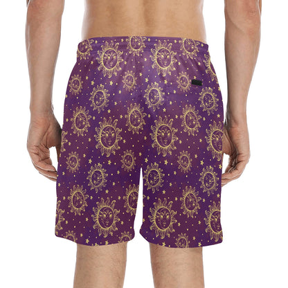 Sun Moon Star Design Themed Print Men's Swim Trunks Beach Shorts