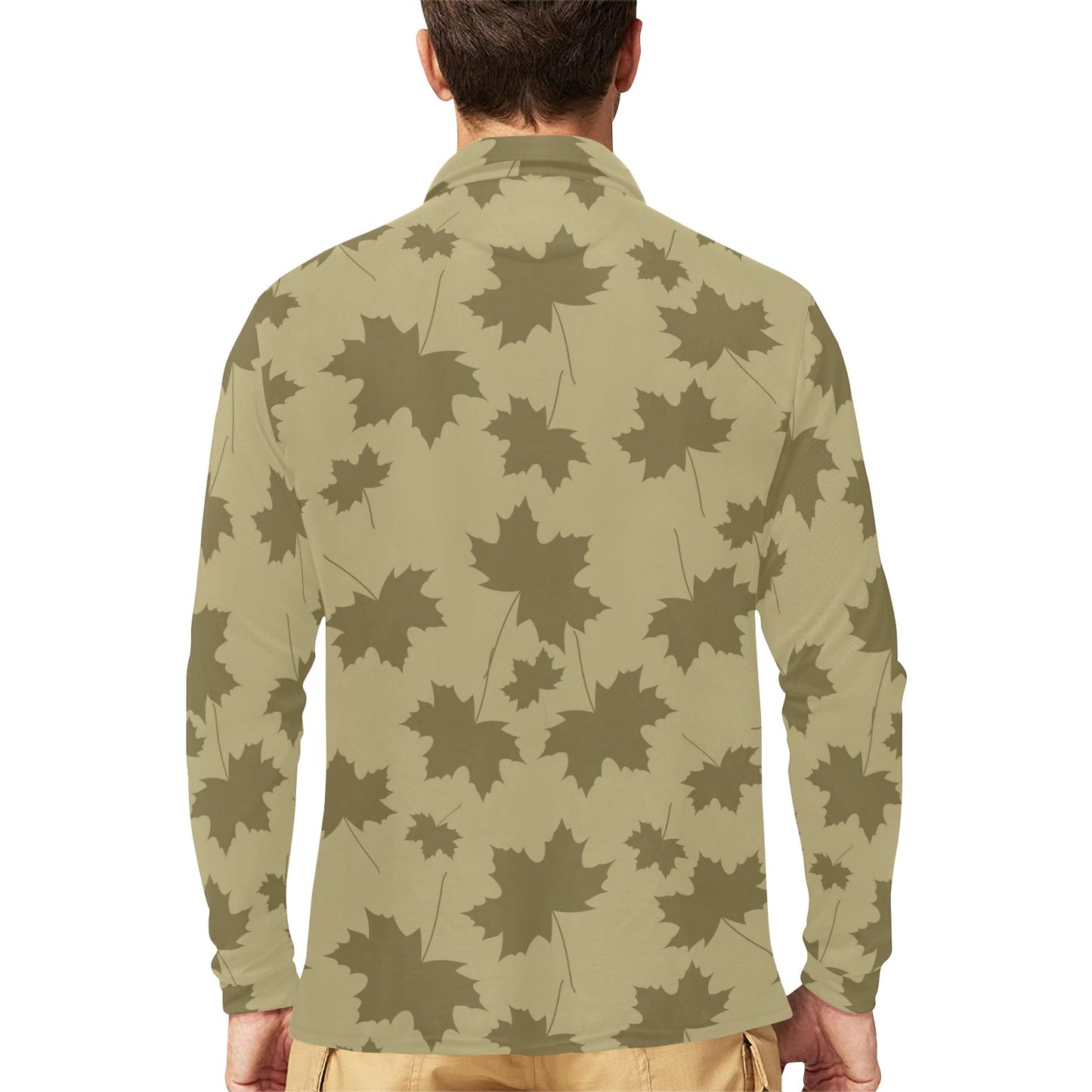 Maple Leaf Pattern Print Design 01 Long Sleeve Polo Shirt For Men's