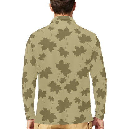 Maple Leaf Pattern Print Design 01 Long Sleeve Polo Shirt For Men's