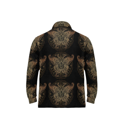 Gold Butterfly Ornamental Long Sleeve Polo Shirt For Men's