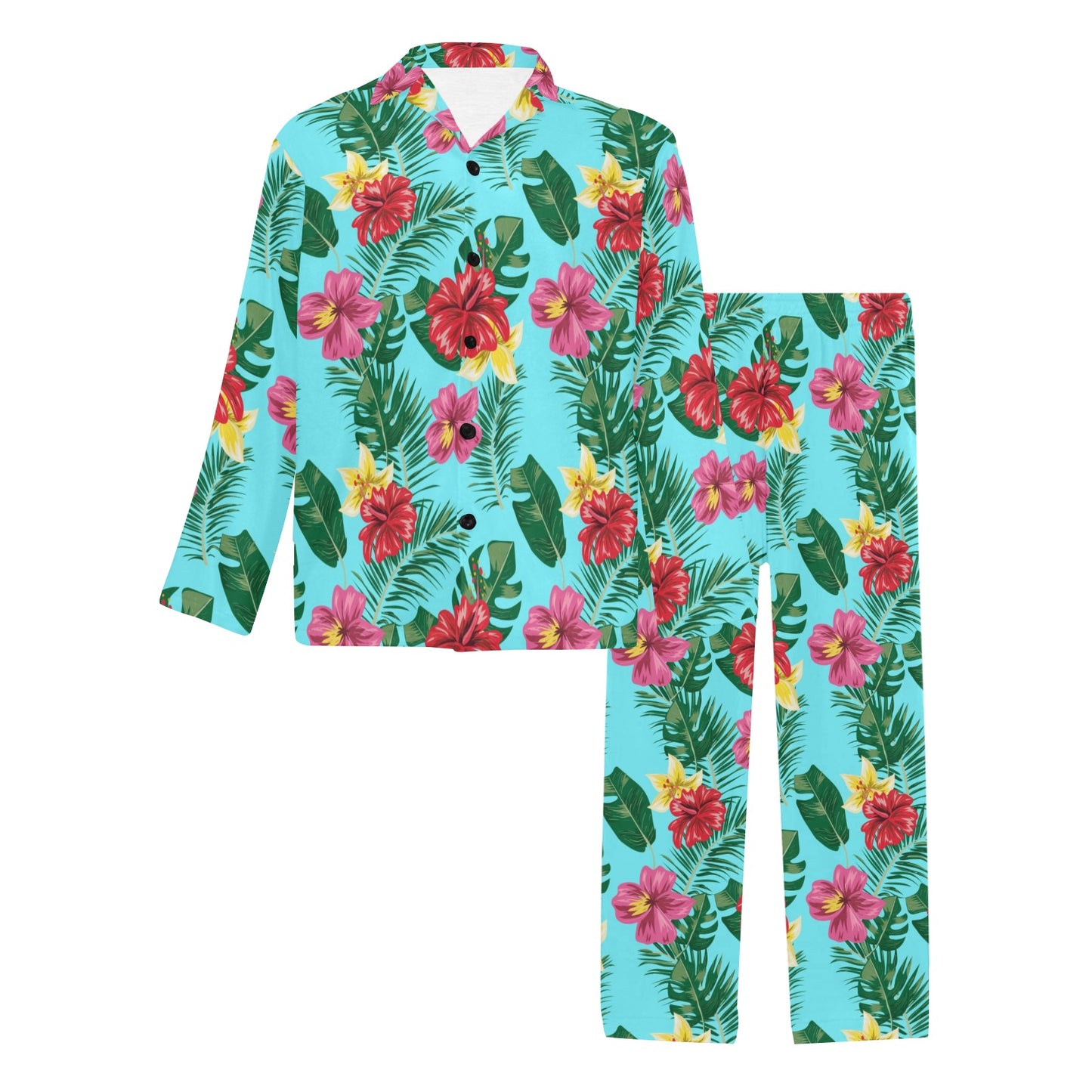 Hibiscus Hawaiian Flower Men's Long Pajama Set