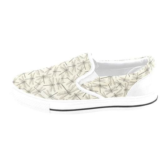 Dragonfly Print Design LKS402 White Slip Ons Canvas Women's Shoes