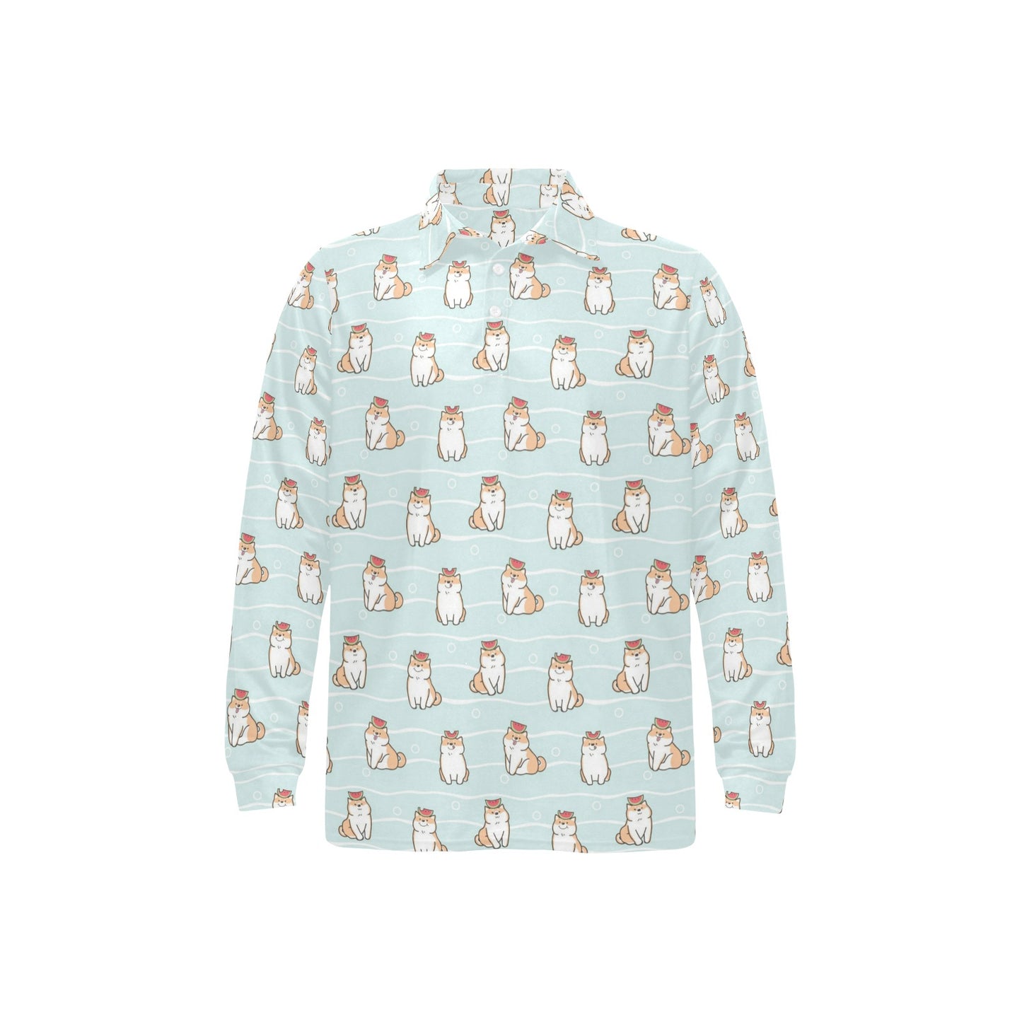 Shiba Inu Print Design LKS3011 Long Sleeve Polo Shirt For Men's
