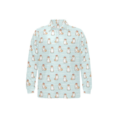 Shiba Inu Print Design LKS3011 Long Sleeve Polo Shirt For Men's