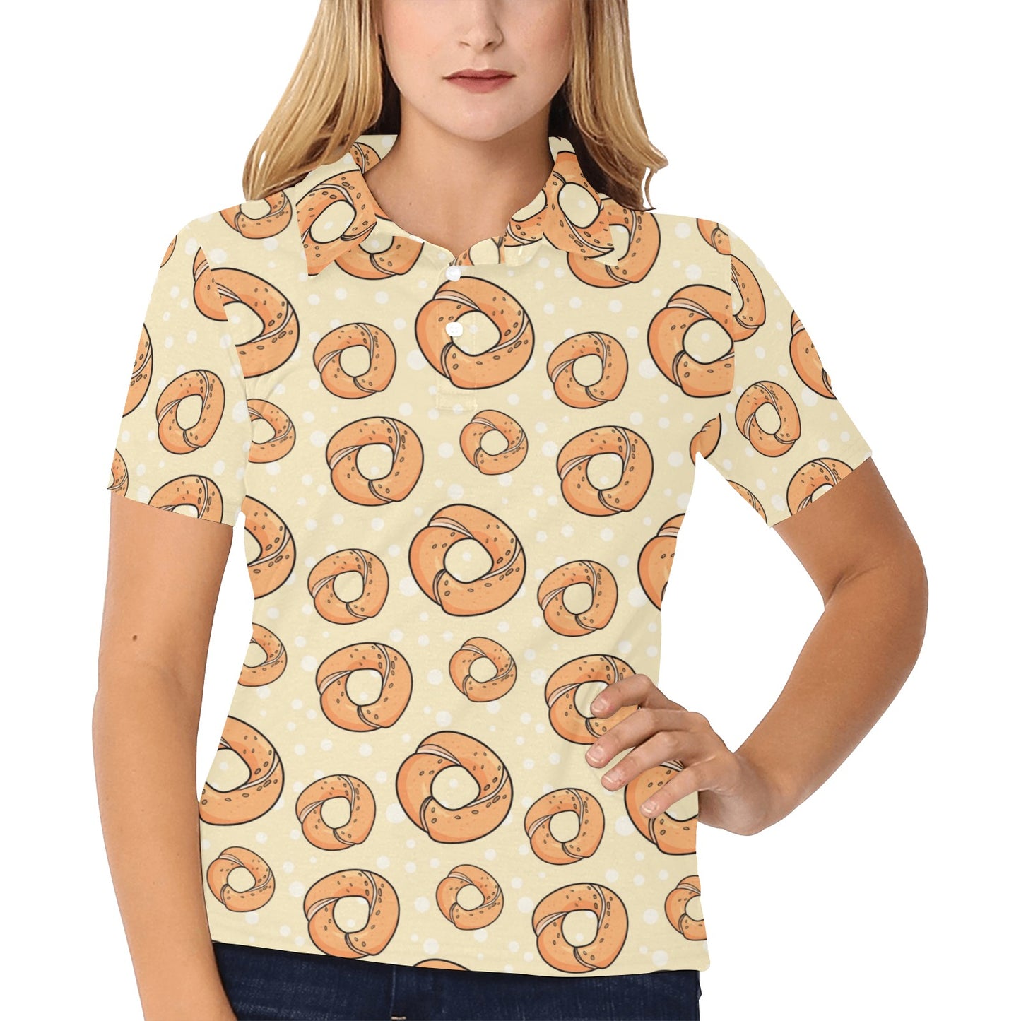 Bagel Pattern Print Design 03 Women's Polo Shirt