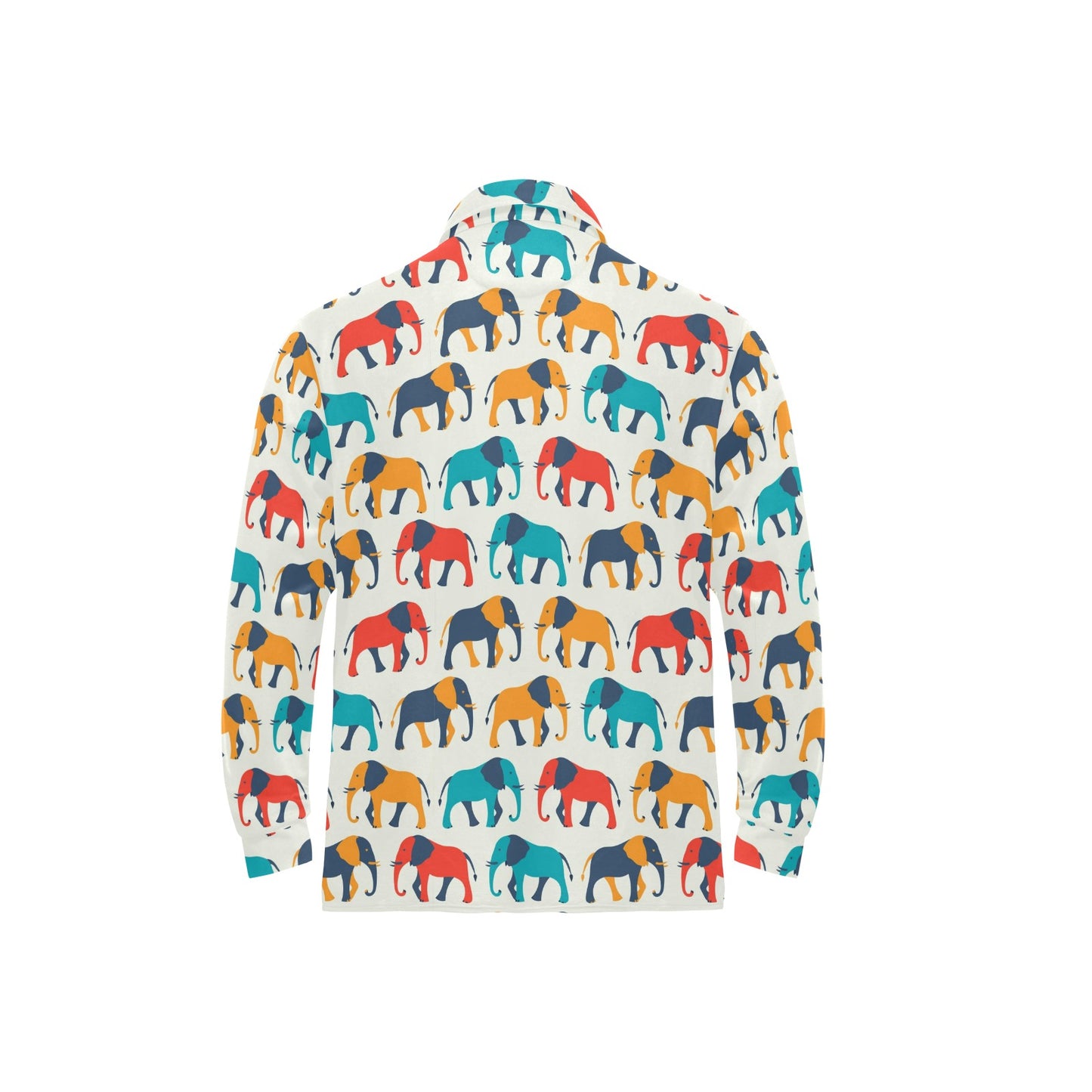 Elephant Colorful Print Pattern Long Sleeve Polo Shirt For Men's